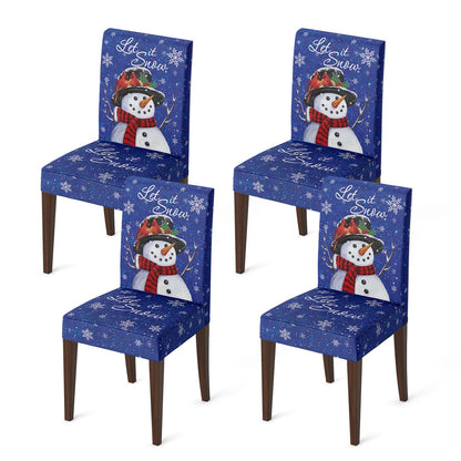 Horaldaily 4PCS Christmas Dining Chair Covers,Blue Snowman Let It Snow Stretch Removable Washable Slipcover Chair Protector for Dining Room Home Decor