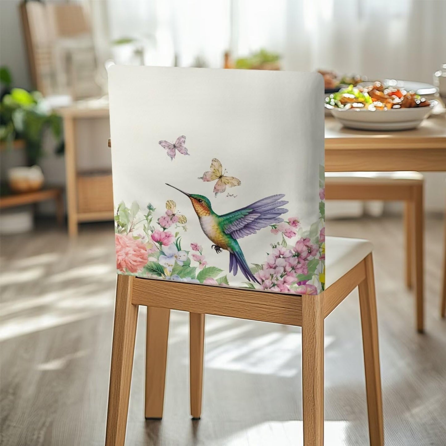 Viuacagoru Hummingbird Dining Chair Back Covers Floral Stretchable Back Slipcover Set of 1 Chair Seat Protector