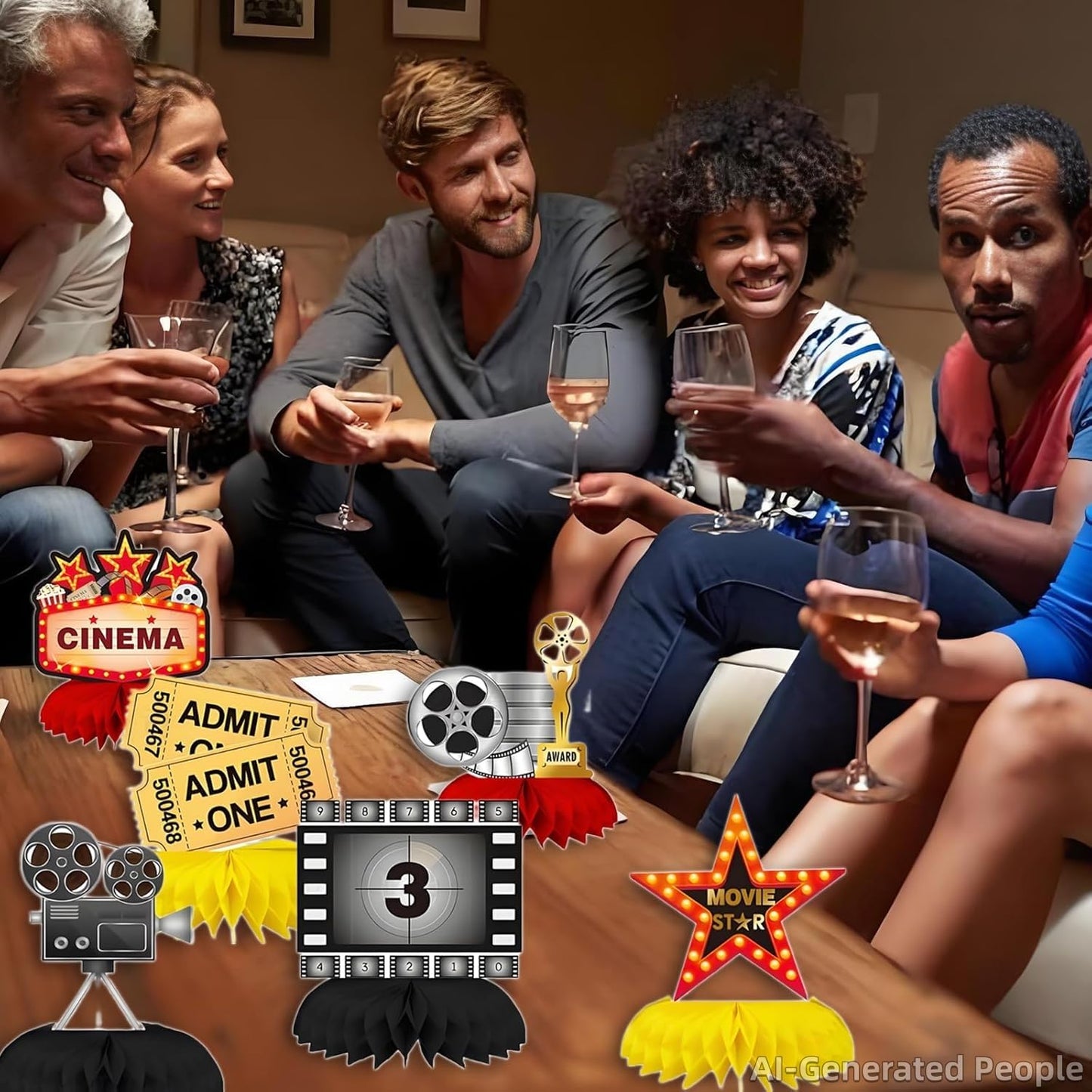 Oiuyamn 9Pcs Movie Night Party Honeycomb Centerpieces Decorations, 3D Movie Theme Birthday Table Topper, Hollywood Party Decor
