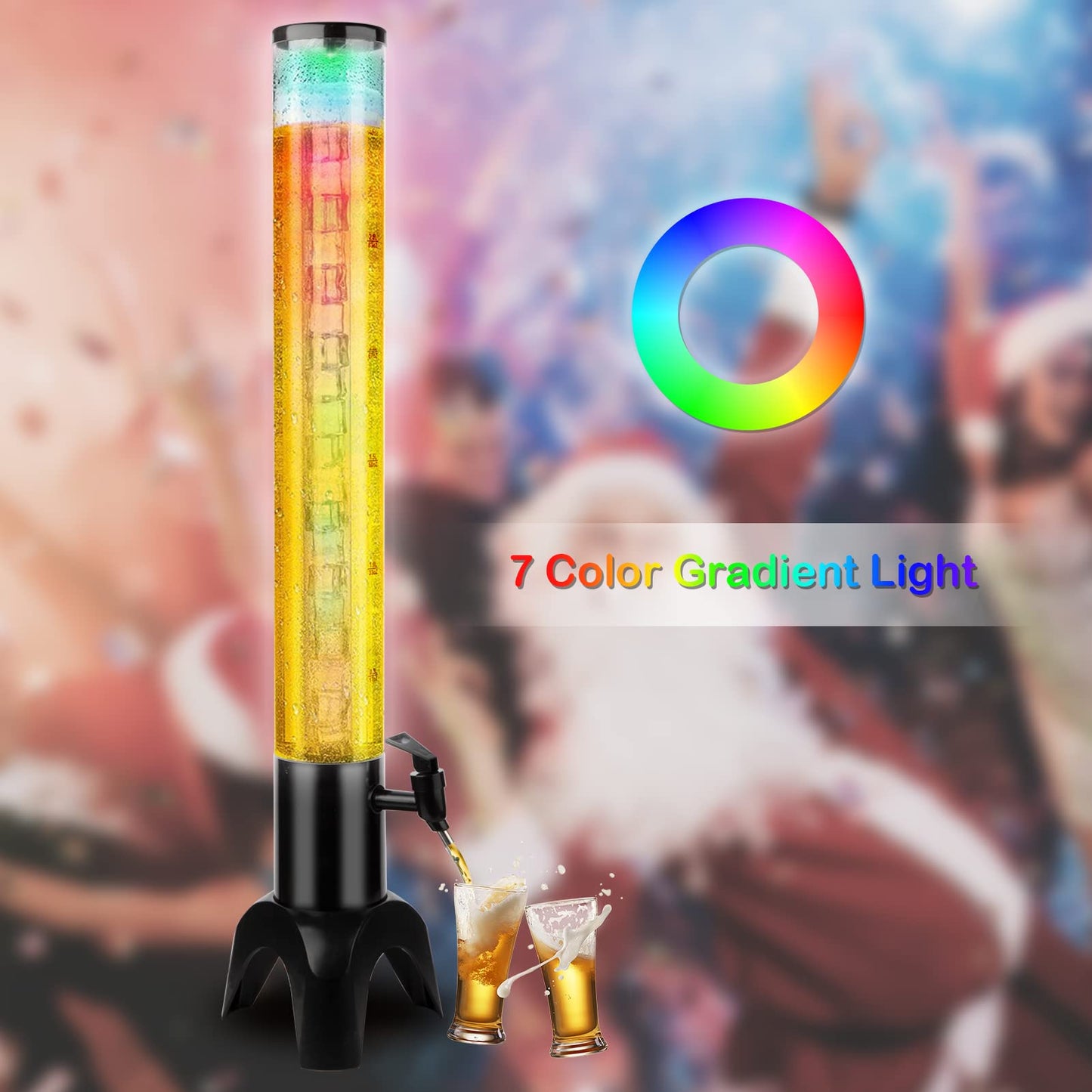 Beer Dispenser, 100oz/3.2 qt Mimosa Tower Dispenser with Ice Tube and LED Light for Margarita, Liquor, Beverage - Tabletop Drink Tower Dispensers for Parties