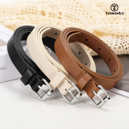 TRIWORKS 3 Pack Women Skinny Leather Belt for Jeans Pants Dress Ladies Thin Waist Belt with Silver Buckle