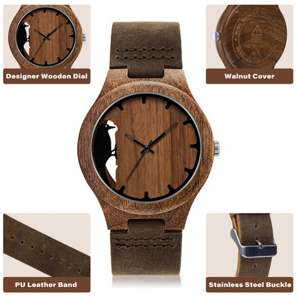 Timever Wooden Watches for Men Handmade Unique Design with Leather Strap, Analog Quartz Mens Watch, Gift for Men