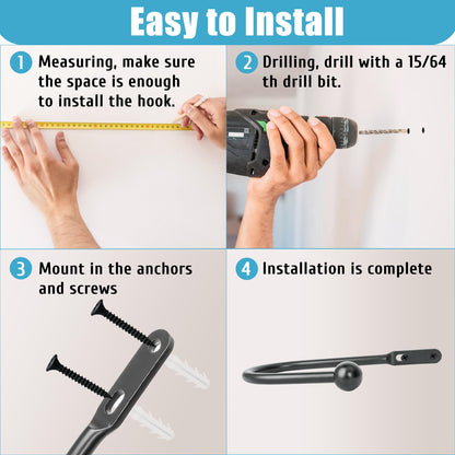 VRSS Wall Mount Curtain Tiebacks Drapery Holdbacks Curtain Holdback Hooks 6" L x 3" W Simple Style (4pcs Black)