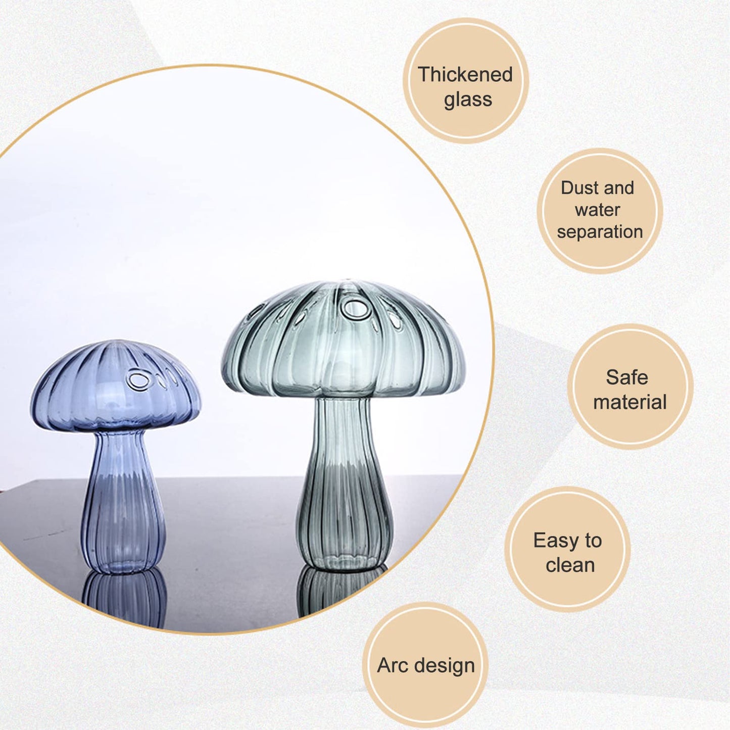 PRTECY 1Pcs Mushroom Glass Vase Creative Mushroom Flower Vase Planters Hydroponic Container Vases for Plants Home Dorm Garden Decor