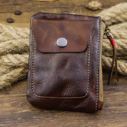 Wugebud 1 Pcs Leather Zipper Coin Purse Wallet With Card Slots, Snap Coin Organizer, Change Holder,Card Case, Leather Zipper Storage Bag for Men & Women