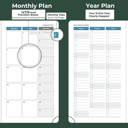 IN-LUXPRO Planner 2026-2027 Daily Weekly and Monthly,6.5"x3.75",18 Months Spiral Bound Calendar Agenda with Self-adhesive Pen Holder,2026 Academic Plan with Vegan Leather Soft Cover,Green