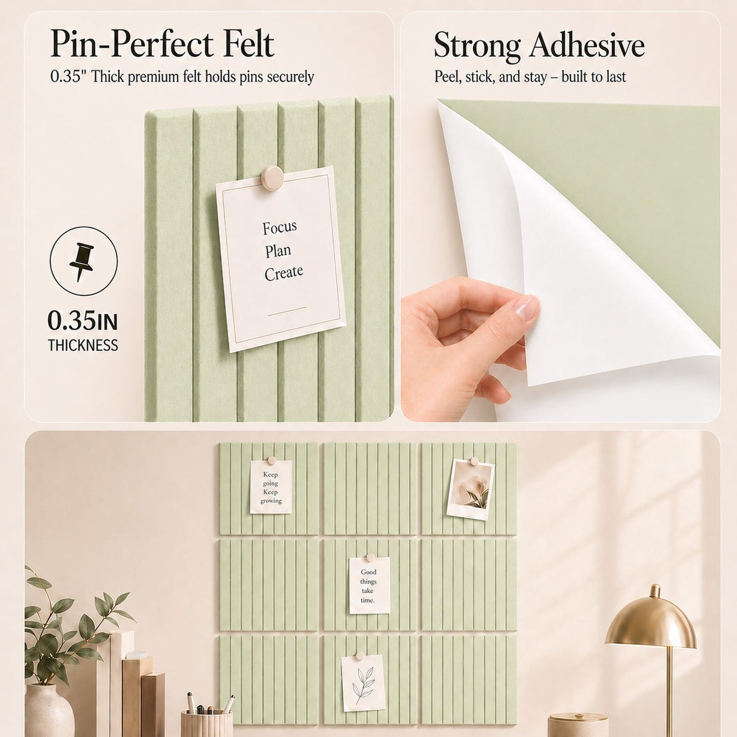 Baysola Stripe Felt Bulletin Board Panels 48 x 36 Inch Self Adhesive Wall Tiles Cork Board Alternative for Office Classroom Photos Notes 12 Pack
