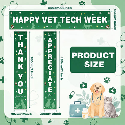Fanfanwin 3 Pcs Happy Vet Tech Week Banner We Appreciate Thank You Veterinary Technician Week Decorations Green White Vet Hospital Staff Party Supplies for Hard Work Nurse Enthusiast