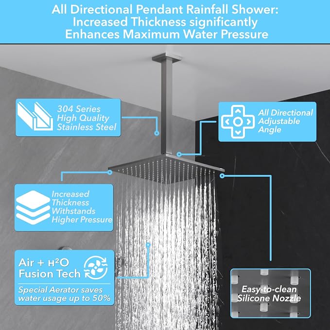 VANFOXLE Shower Faucet Set Brushed Nickel Shower System, Push Button Diverter Shower Faucet with Trim Kit, Ceiling Mount 10 Inch Shower Head Increased Thick, 6 Inch Side Shower Head, 2-in-1 Handheld