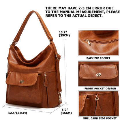 myfriday Vintage Leather Fashion Backpack Purse for Women Large Capacity Convertible Backpack Travel Daily Daypack (Brown)