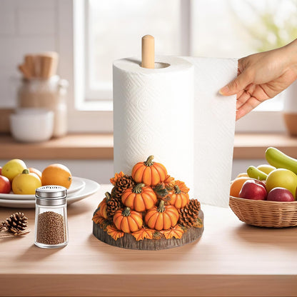 Bicuzat Autumn Maple Leaves Pumpkin Pattern Paper Towel Holder Stand, Resin Pumpkin Crafts Display for Kitchen Countertop, Halloween, Cafe, Restaurant, Cake Shop, Dessert Shop-Pumpkins