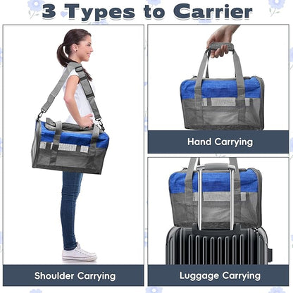 PINVNBY Bunny Carrier for Travel Camping Outdoor, Small Pet Carrier, Guinea Pig Carrier, Breathable Pet Portable Hand Bag for Hamster Rabbit Guinea Pig (Blue & Gray)