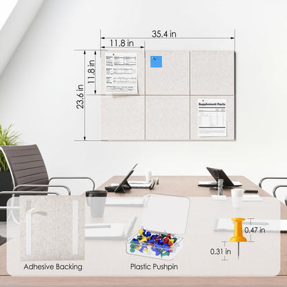 MaxGear Large Cork Board for Wall 36" x 24", Light Tan Bulletin Board, 6 Pack Felt Wall Tiles with Pushpins, Cork Boards for Office Pin Board Tack Board Cork Boards