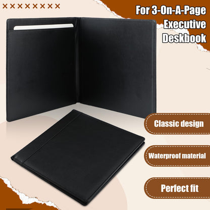 LemonSecret Leather Checkbook Cover 9 1/2 x 9 Inch Business Checkbook Binder 3-On-A-Page Black Executive Check Binder for Business Personal Banking