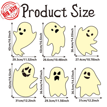 6Pcs Halloween Ghost Yard Stakes Glow in The Dark, 17"x12" Large Light Up Scary Ghost Decorations for Outdoor Lawn, Porch, Cemetery and Indoor Haunted House Displays, Waterproof and Easy Setup