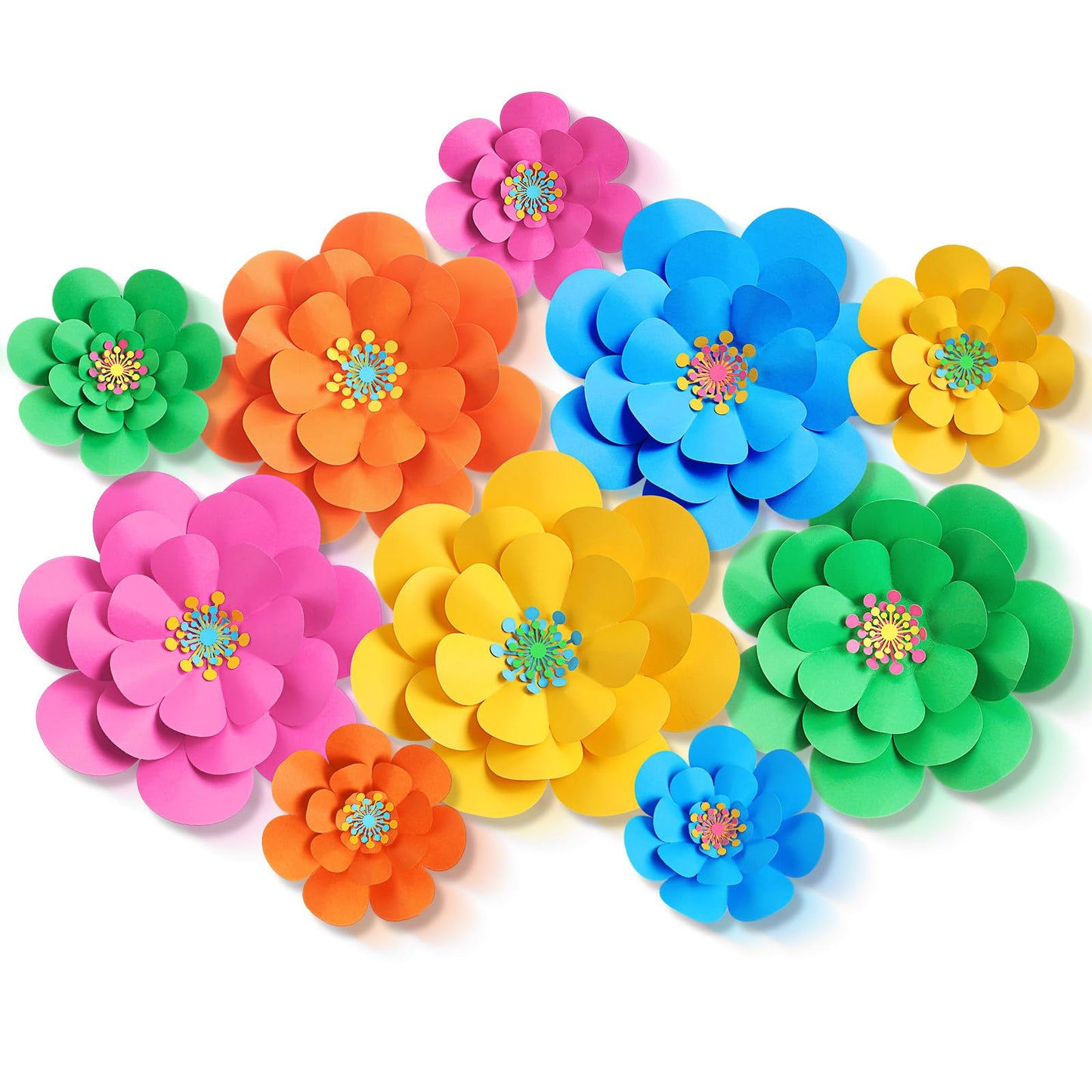 Mooliwe Paper Flowers Decorations for Wall DIY 3D Paper Bulletin Board Mexican Flowers Backdrop Decoration for Classroom Back to School Holiday Party(Bright,10 Set)