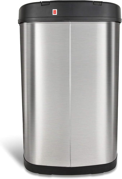 Ninestars 13 Gallon Oval Automatic Trash Can, 50L Touchless Motion Sensor Kitchen Garbage Can with Odor-Sealing Lid, Silver Stainless Steel