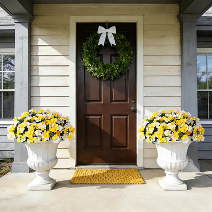 INXUGAO Artificial Hanging Flowers with Basket for Outdoor, Fake Hydrangea UV Resistant Arrangements in Pot Planter Spring Summer Decor for Porch Garden Yard(Yellow White)