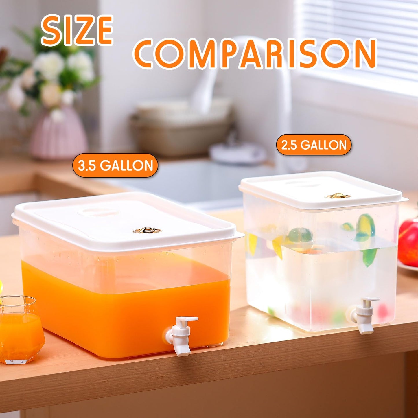 Domensi 2 Pack 3.5 Gallon Drink Dispenser for Fridge with Spigot Water Dispenser Leak Proof Lids Filter Screen Beverage Juice Container Sealed Plastic Lemonade Milk Cold Hot Drink Tea Jug for Party
