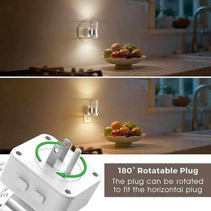 L LOHAS LED Night Lights Plug into Wall 2 Pack, Dimmable Night Light with Dusk-to-Dawn Sensor, Soft White/Cool White/Amber 3 Color Light, Adjustable Brightness, Rotatable Plug, Bubble Nightlight
