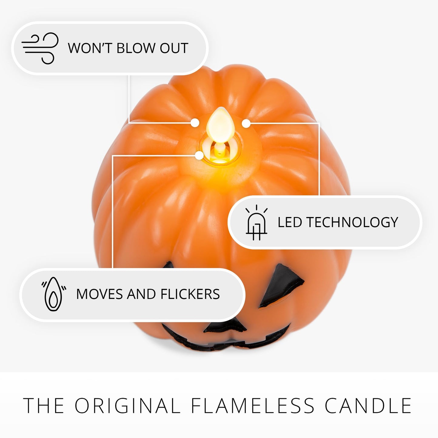 Luminara Flickering Flameless 4" x 4.3" Candle, Battery Powered LED Jack-o-Lantern Pumpkin Candle w/Timer, Remote Ready (Sold Separately), Real Orange Wax Indoor Halloween Decoration
