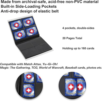 GEAoffice Small Card Binder - 4 Pocket Trading Card Collection Album Folder - 160 Side Loading Pocket Binder for TCG, MTG, Sports & Game Cards - Gifts for Card Collectors (White)