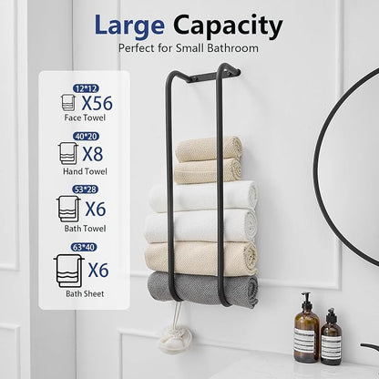 BWE Towel Racks for Bathroom Wall Mounted, Bathroom Towel Storage for Rolled Towels, Stainless Steel Vertical Towel Holder, Bathroom Organizer Black