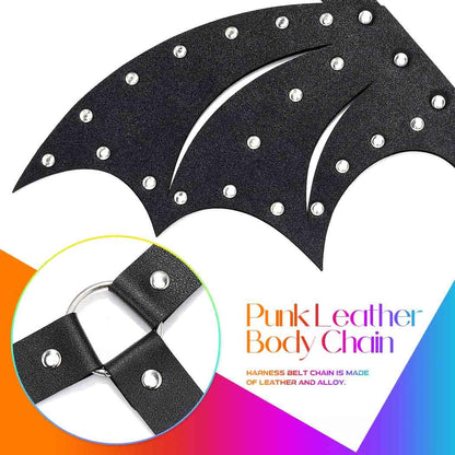 BODIY Leather Waist Chain with Back Wings Gothic Black Chest Belts Bat Pu Body Accessories for Women