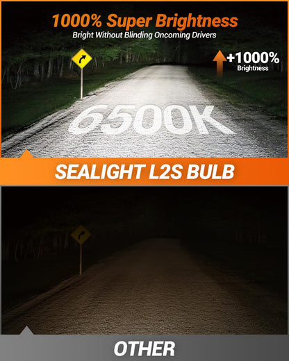 SEALIGHT 9005/HB3 LED Bulbs, 68000LM Super Bright, 6500K Cool White, Aluminum, L2S 9005, Pack of 2