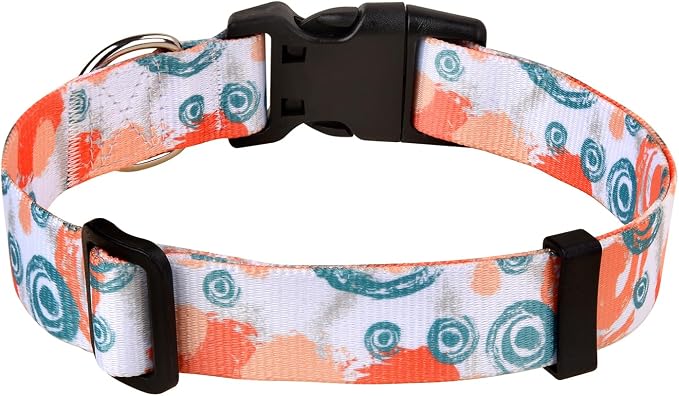 MarukoPet Dog Collar, Adjustable for Small Medium Large Dogs Puppy, Cute Design with Bohemia Floral Tribal Geometric Patterns Boys Girls Dog Collar(Orange Watercolor-S)