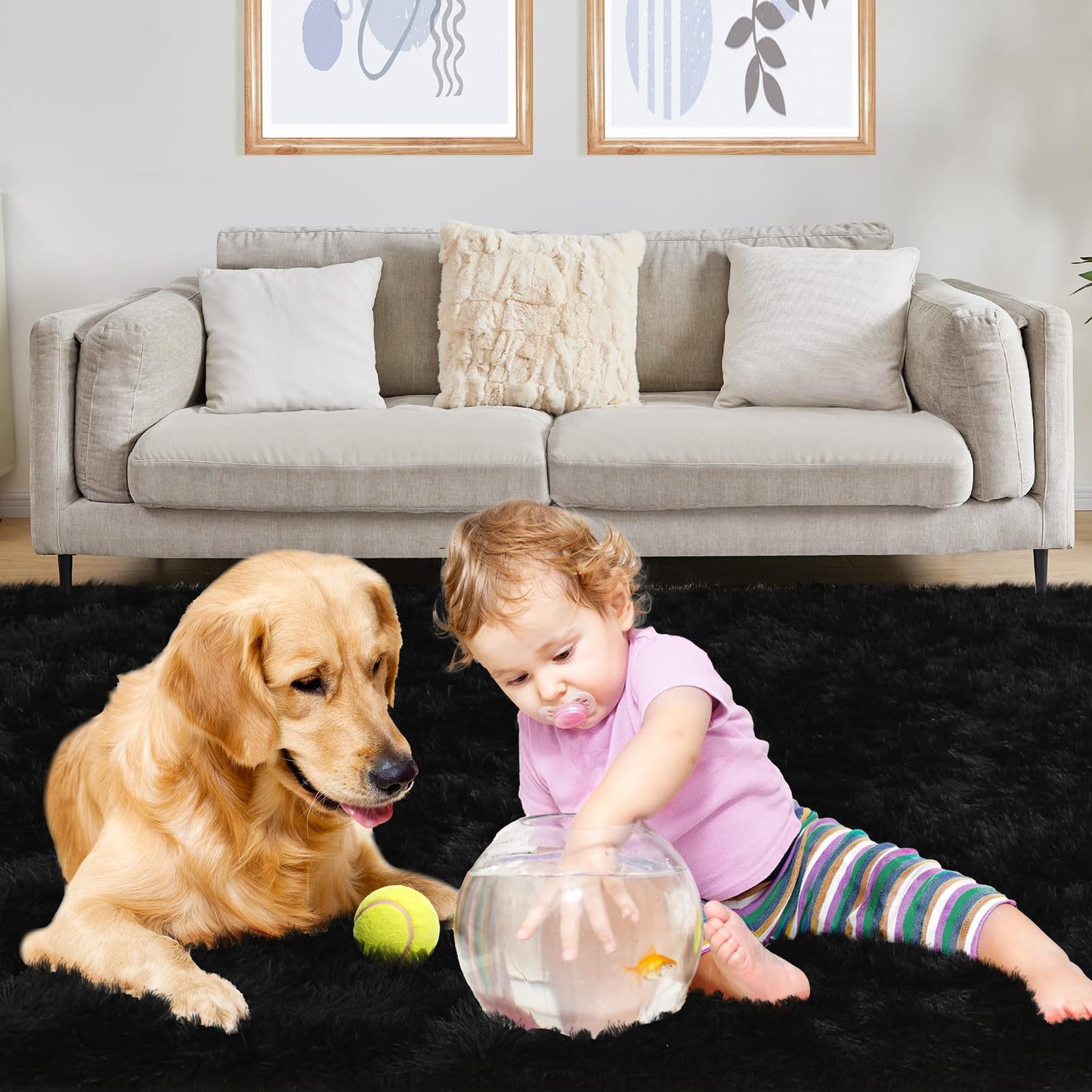 Puremy Black Area Rug, 5x7, Soft Plush for Living Room, Bedroom & Nursery, Non-Slip Indoor Carpet for Study, Kids Room Decor