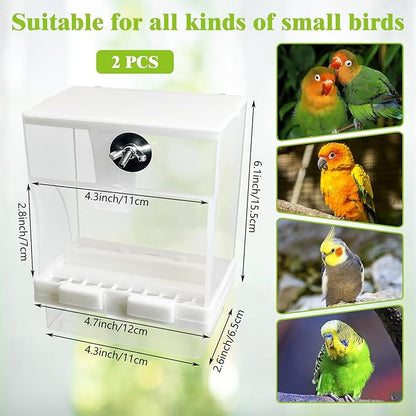 Tfwadmx No Mess Automatic Bird Feeders Cockatiel Food Dispenser Bowls Seed Container Parrot Dishes Parakeet Cage Accessories Birdfeeder with Divider for Canary Finch Conure Lovebirds 2Pcs