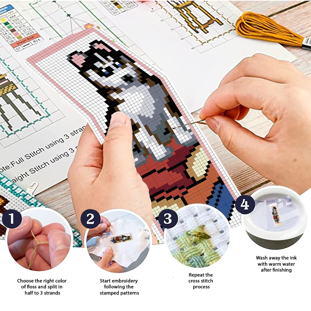 FREEBLOSS 22 * 8cm 6 Set Cross Stitch Bookmark Kits Books Cross Stitch Patterns DIY Bookmarks Cross Stitch Kits Stamped Embroidery Bookmarks Kit Counted Cross Stitch Kits for Beginners