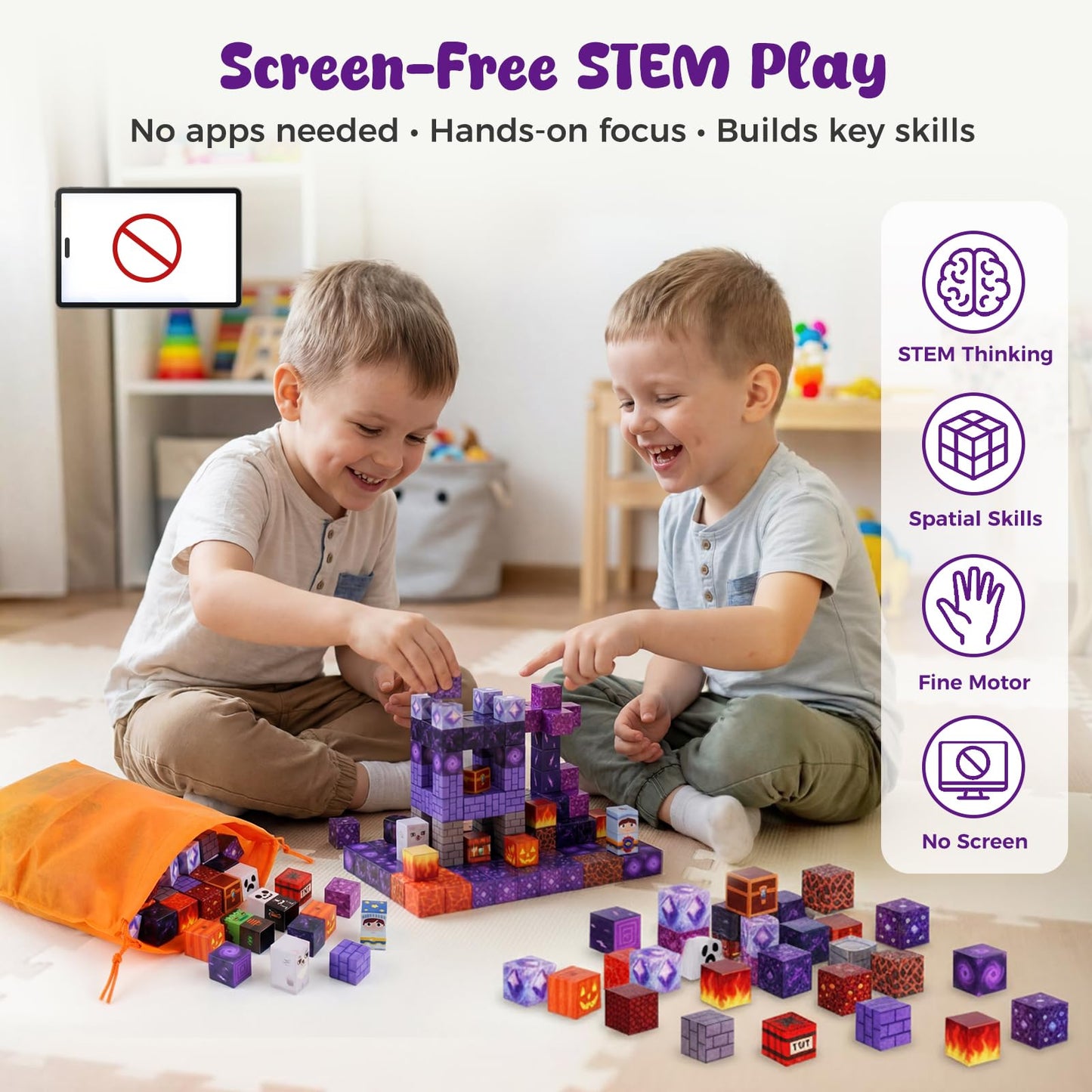 3 otters Magnetic Blocks 150PCS Portal Set, STEM Magnet Cubes Construction Toys for Kids, Sensory Stacking Building Blocks Birthday Gifts for Boys & Girls
