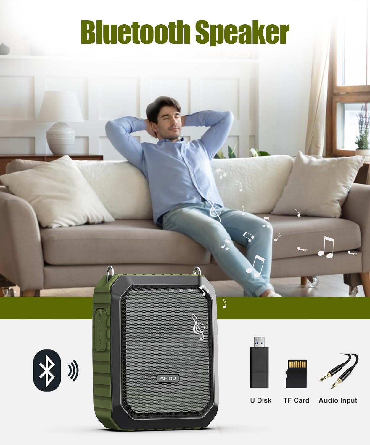 SHIDU Voice Amplifier for Teacher with Portable Microphone and Speaker, 18W Megaphone with Wired Mic Headset, IPX5 Waterproof & Rechargeable Bluetooth Speaker Systems for Tour Guide (NOT Wireless)