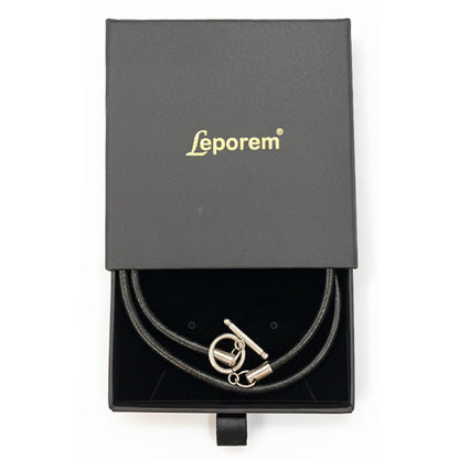 Leporem Handmade 4mm Black Cowhide Cord Necklace Unisex Minimalist Jewelry Base for Charms with Stainless Steel Toggle Clasp (18 Inch)