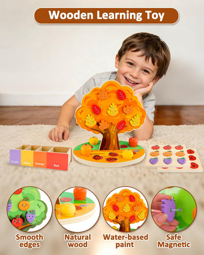 WoodsyJoy Montessori Toys for Toddlers 3-5, Wooden Sorting & Sensory Toy, Fine Motor Skills Learning Toy with Magnetic Apple Tree, Counting Ladybugs, Preschool Educational Toys for Kids