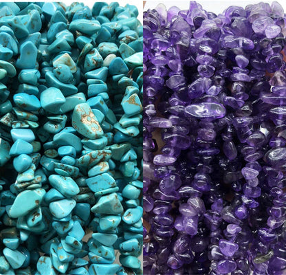 favoramulet 5-8mm Green Howlite Turquoise & Amethyst Tumbled Stone Chip Beads for Jewelry Making, Irregular Shaped Healing Crystal Loose Bead Supply, Pack of 2 Strands(64 inches)