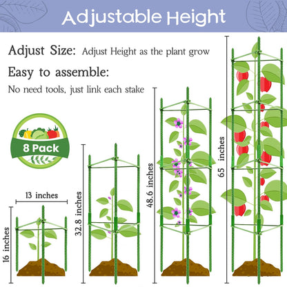 Legigo 8-Pack Up to 63inch Tomato Cages for Garden Plant Support- Garden Stakes Tomato Cage, Tomato Trellis for Potted Plants, Tomato Cages Plant Stakes for Climbing Vegetables Plants Flowers
