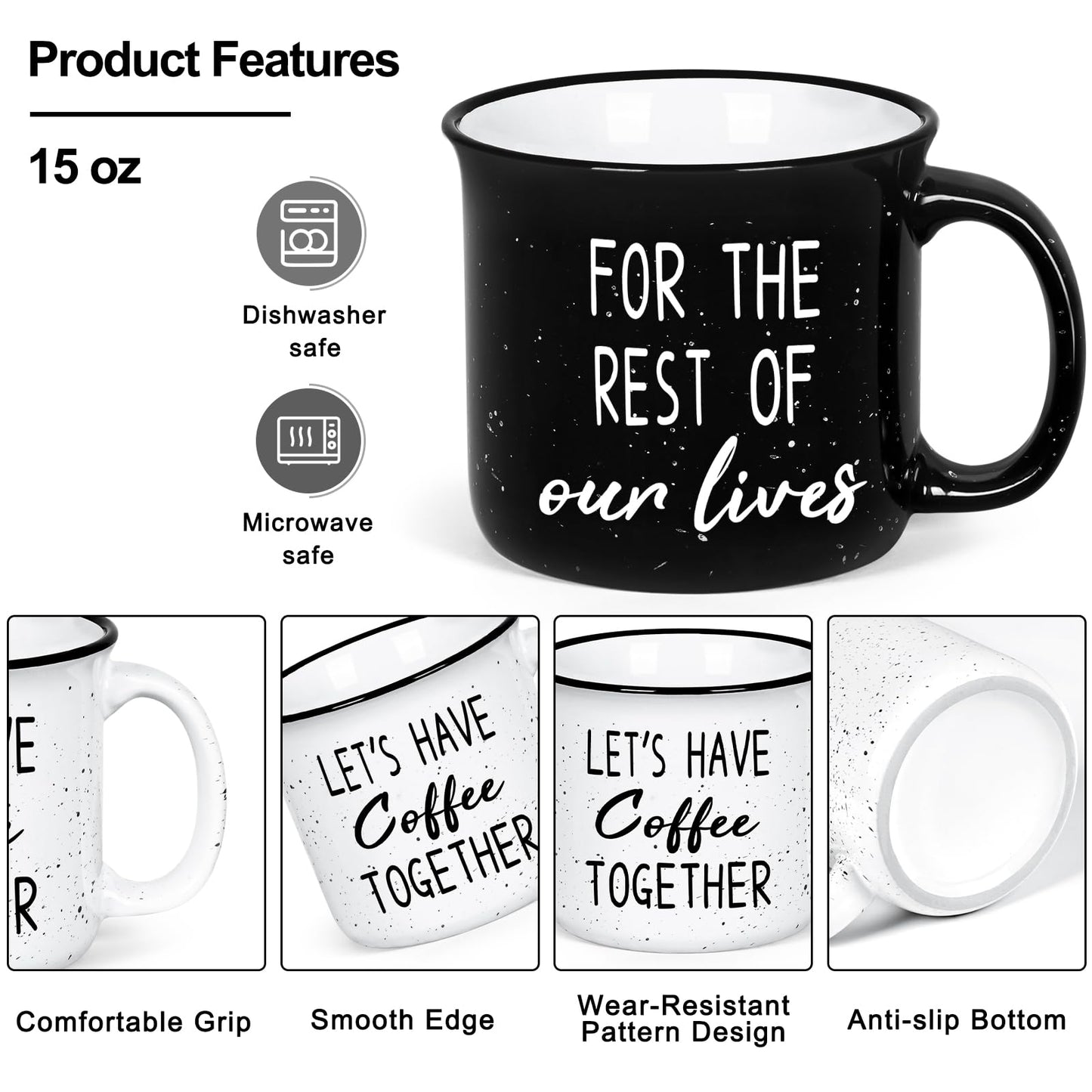 YHRJWN Couples Gifts, Let's Have Coffee Together For The Rest Of Our Lives Mug, Engagement Gifts for Couples, Anniversary Wedding Presents for Him Her, 15Oz