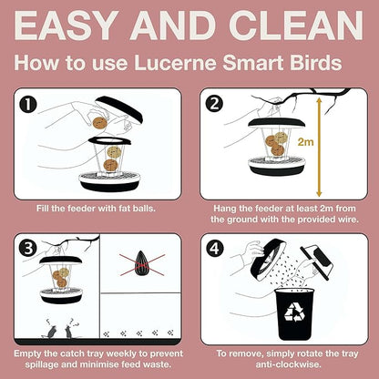 SWISSINNO Bird Feeders - No Mess Fat Ball/Suet Feeder for Outdoors Hanging - Smart Birds Lucerne Spill Proof Wild Cardinal Bird Feeder with Integrated Seed Catcher Tray - Dusty Rose