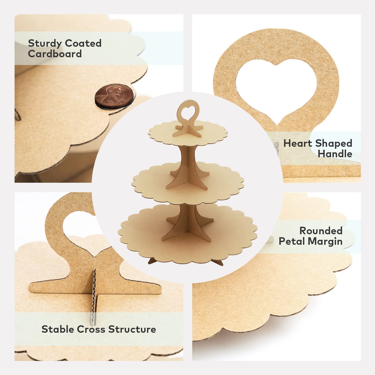 Humlindo 3-Tier Brown Cupcake Stand, Vintage Kraft Paper Dessert Display Tower, Rustic Party Serveware for Wedding Birthday Baby Shower (2-Pack) ﻿