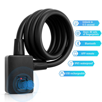 MYPIN Bluetooth Fingerprint Bike Lock, Anti-Theft, Waterproof, 1M Cable, IP65, Combination Lock, Fingerprint & Bluetooth Unlock, Heavy Duty