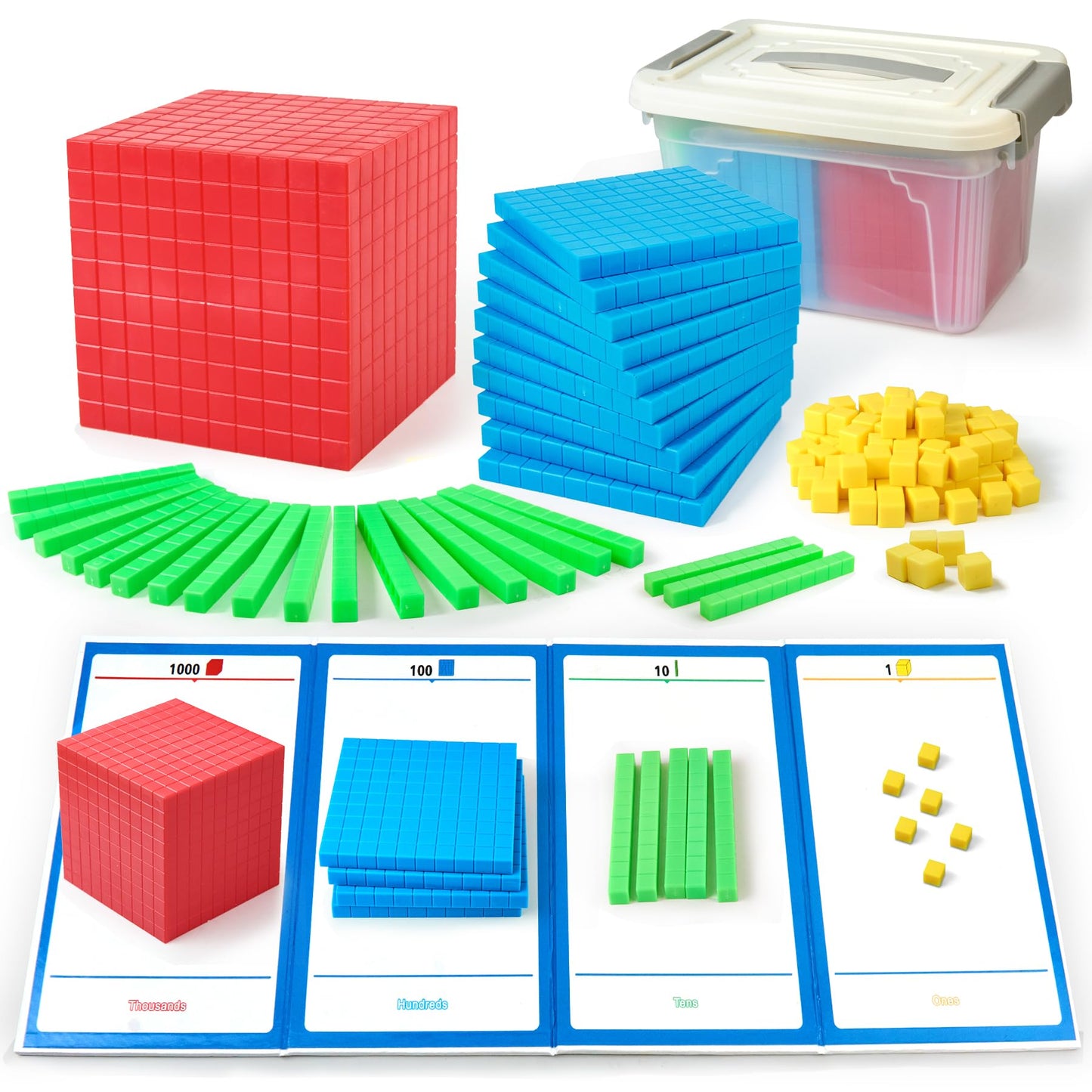 XYGROOW Math Manipulatives for Kids Aged 3+.Base Ten Blocks with Place Value Chart - Plastic Math Cubes to Help Educate Kindergarten Teachers.133 PCS