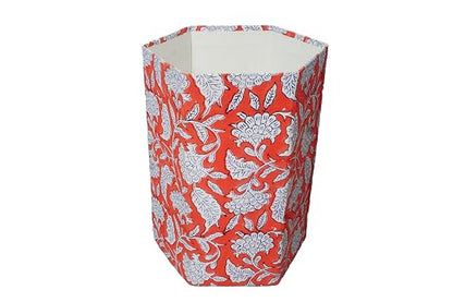 3.3 Gallon Cotton Hand Block Printed Paper Waste Basket |Small Decorative Trash Can for Housewarming Gifts in Living Room, Bedroom, Bathroom | Eco-Friendly, Plastic-Free (1, ORE. White FLOWAR)