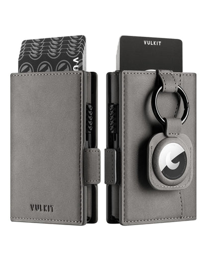 VULKIT Mens Wallet with Key Ring & Airtag Holder Leather Pop Up Card Holder RFID Blocking Keychain Wallet Cash Compartment Grey