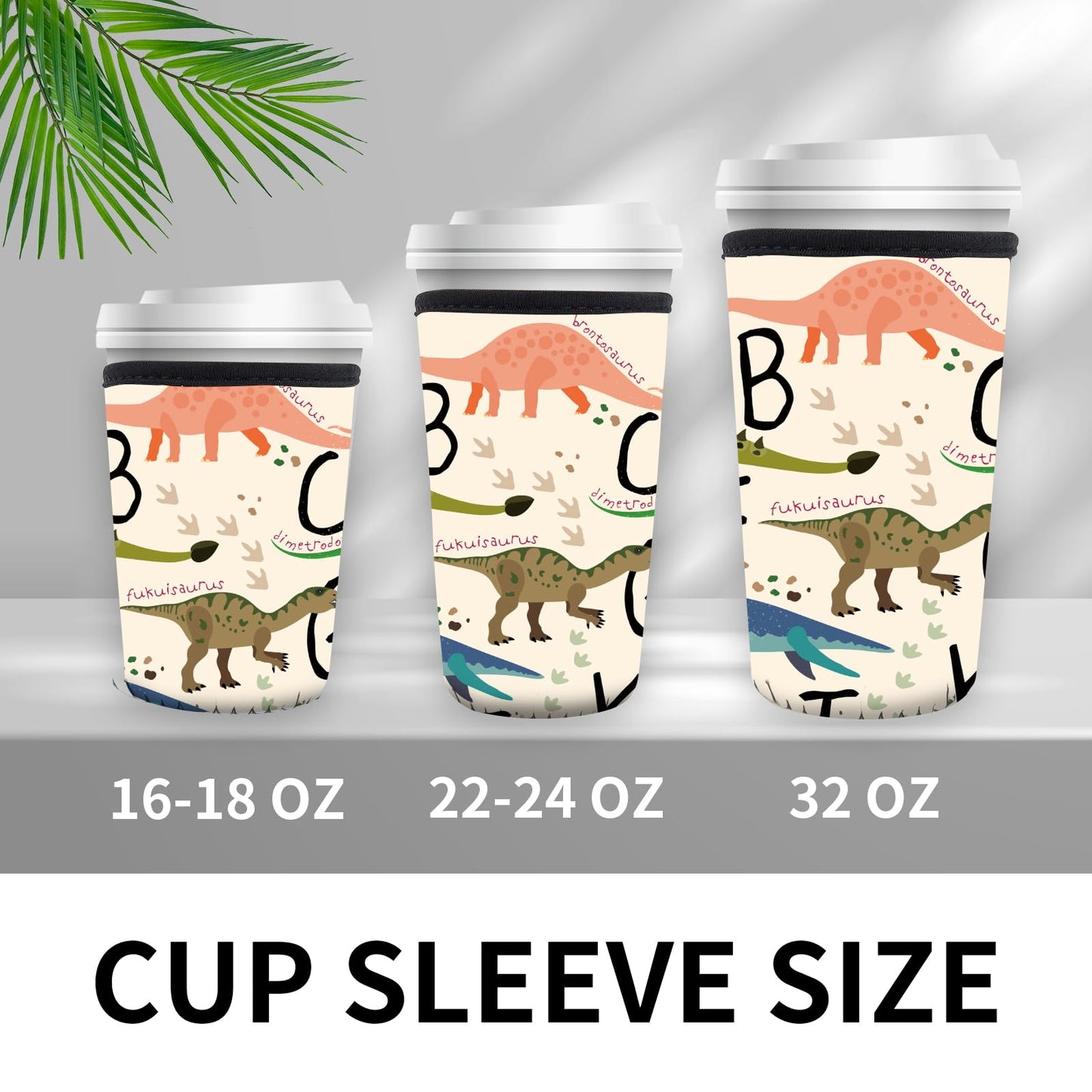 DAORJWL 3 Pack Reusable Insulated Neoprene Sleeve for Iced & Hot Drinks, Cute Durable Iced Coffee Cup Sleeve, Beverage Holder for Iced Coffee Cute Dinosaur