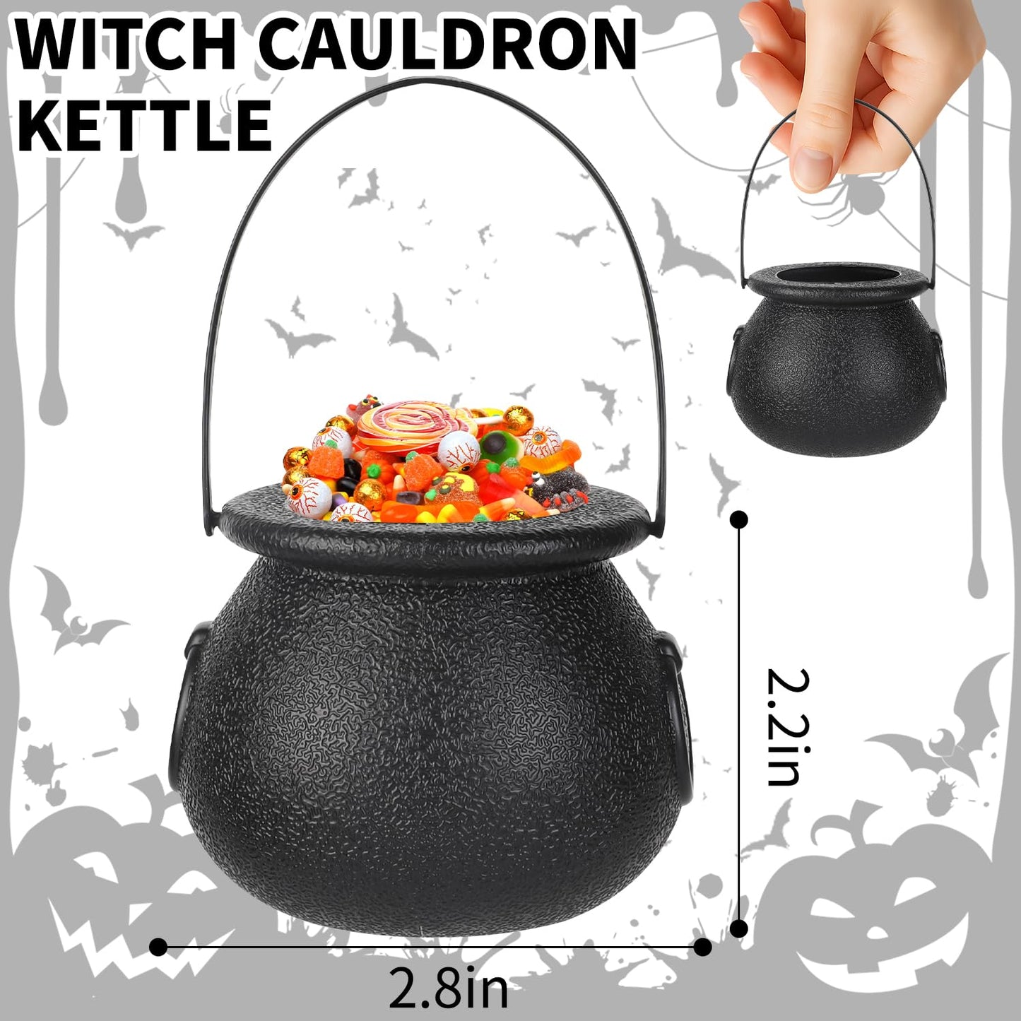 Junware 24pcs Mini Cauldrons with Handle Halloween, Witch Mini Cauldron Multi-purposed, Plastic Cauldron Candy Holder for Halloween & St. Patrick’s Day Party Favors Decor, Halloween Pot