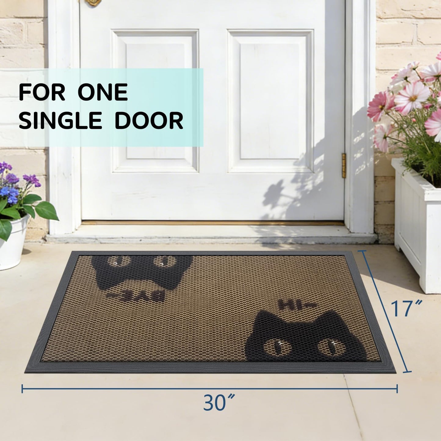 Black Cat Door Mat, High Stretch Elastic Silk Doormat, Non-Slip Rubber Funny Welcome Front Doormat Outside Entrance, Outdoor Door Mat for Patio, Quick-Dry & Heavy-Duty, 17" x 30"