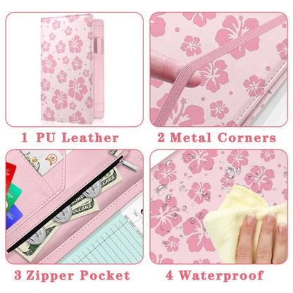 YeeCASE Pink Server Book, Fits Waitress Server Apron, Receipt Holder, Guest Book Perfectly,Waitress Server Accessories, Compact Organizer with Zipper Pocket (Hibiscus)